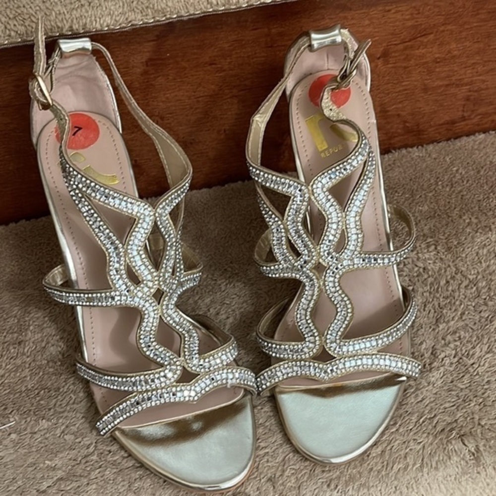 Rhinestone Open Toe Heels Sandals Size 7 - Picture 2 of 9